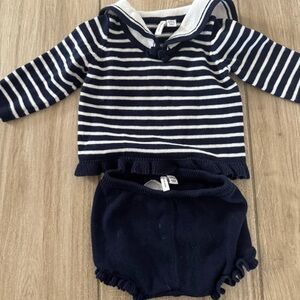 Janie and Jack size 6-12m navy blue and white sailor sweat set